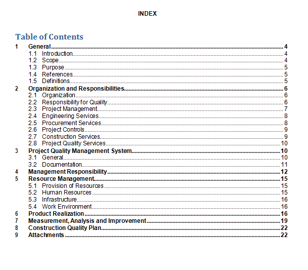 PQP for Construction - Index