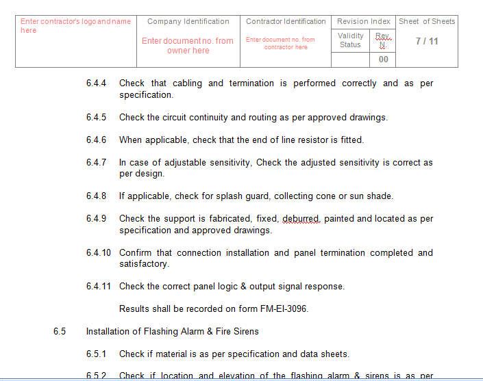 QCP for Fire & Gas Detection System