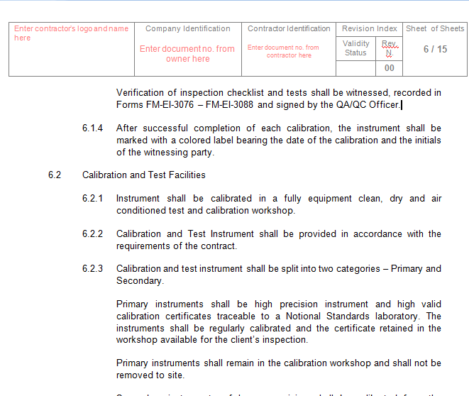 QCP for Instrument Calibration