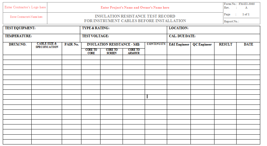 Quality Inspection Checklist for Instrument Cables