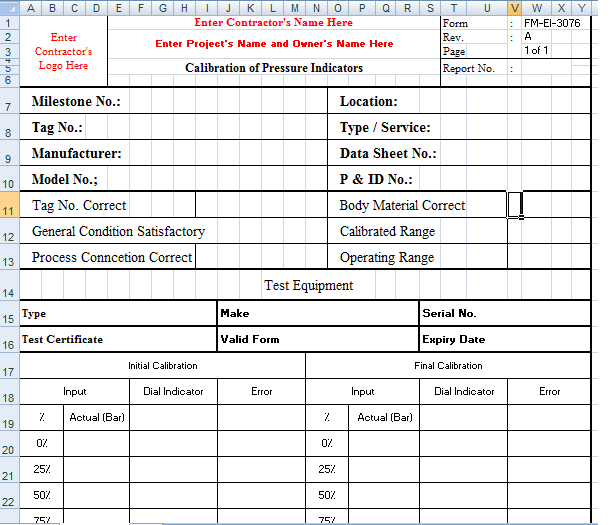 Quality Inspection Checklist for Instrument Calibration