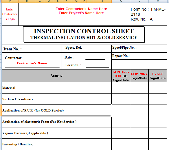 Quality Inspection Checklist for Piping Thermal Insulation