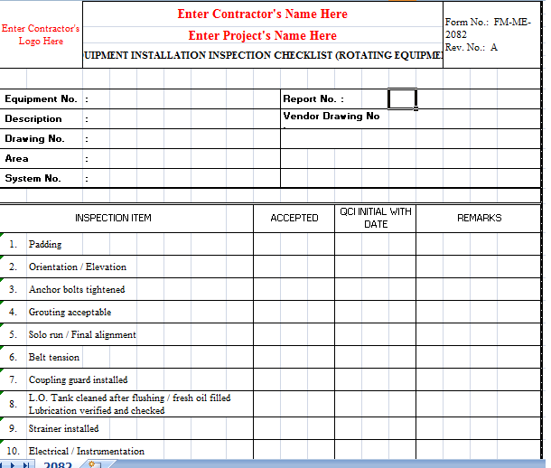 Quality Inspection Checklist for Rotating Equipment